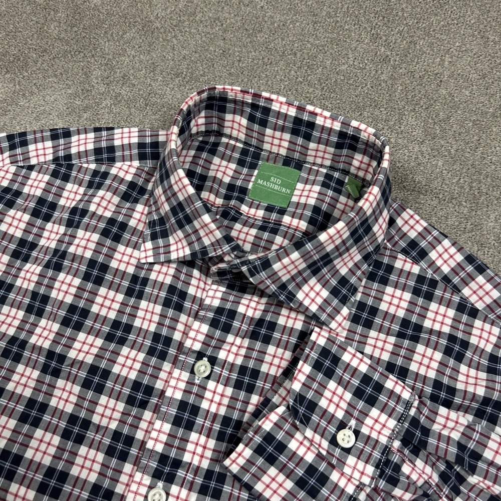 Sid Mashburn Shirt Mens Medium Slim Red Blue Plaid Cotton Long Sleeve Button Up